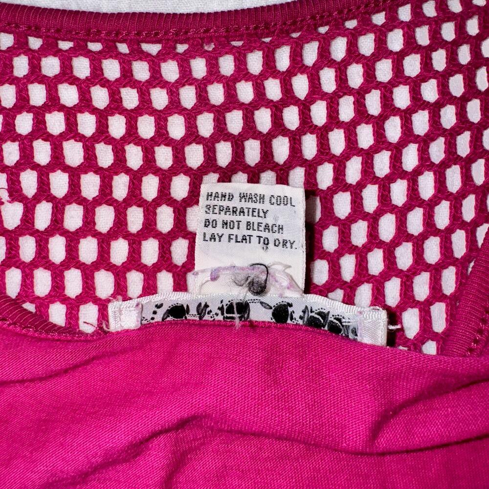 Vintage 80s Michael Carrie Fuchsia Mesh Crop Batwing Top Women's Medium Festival - Picture 8 of 16